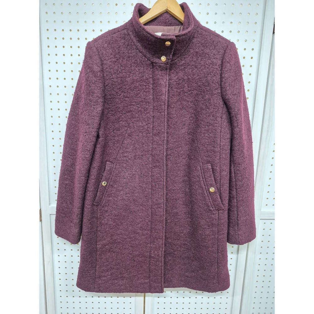 Loft Women's Plum Wool Blend Boucle Funnel Neck Coat Size Medium NWT